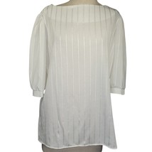 Vintage 70s White and Silver Stripped Metallic Blouse Size Medium - £19.33 GBP