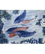 Sun Ceramics Koi Fish Round Platter 12.5&quot; Blue Lotus Flower  Excellent - £43.26 GBP