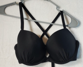Aerie Push Up Bikini Top Womens Size 34D Black Spaghetti Strap Lightweight swim - £11.18 GBP