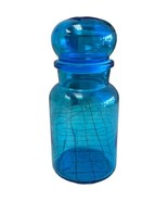 Blue Apothecary Glass Jar Bottle Bubble Top Lid Belgium Vintage MCM 9&quot; Tall - $19.00 CAD