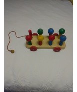 VINTAGE Wooden Pull Toy Wagon Filled With colorful rods, dowls and wood ... - $20.33 CAD