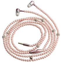 Earphones Earbuds Pink Faux Pearl Strings Jeweled Rhinestone Accents 46-in NEW - $19.43