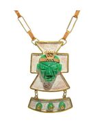 Vintage 1960 Huge Mexico Green Carved Onyx Aztec Mayan Mask Face Copper 29” - €155,65 EUR