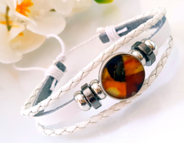 Leather Bracelet with Baltic Amber for Men Women Unisex - £33.83 GBP