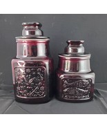 Set of 2 Wheaton NJ Ruby Red Glass Canisters Containers Lid Heart Dove F... - $49.37 CAD