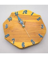 Vintage Rustic Handmade Wall Clock, Wood Block with Blue Metal Numbers - £56.30 GBP
