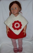 American Girl White Poncho with Red Flower, Crochet, 18 Inch Doll, Handm... - $15.00