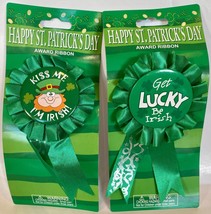 St Patrick&#39;s Day Rosette Award Badges Lot of 2 - Get Lucky &amp; Kiss Me I&#39;m... - $7.71