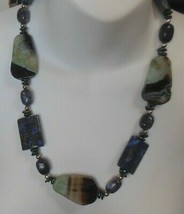 Large Heavy Blue, Brown, Green, Black Polished Stone Necklace 23.5&quot; - $64.35