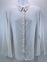 Women H&amp;M White Button Down Collared Shirt Blouse Polyester XL - $12.86