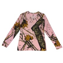 MOSSY OAK Women&#39;s M Long Sleeve Pink Camo V-Neck T-Shirt, Hunting Outdoors - $19.35