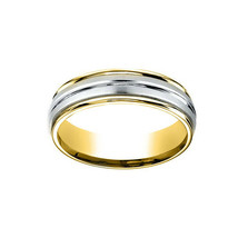 Comfort-Fit Polish Carved Wedding Men&#39;s Band Ring White-Yellow Gold Plated 6MM - £181.59 GBP