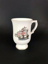 Crown Staffordshire White Mug Santa Maria Ship Gold Trim Columbus 1942 F... - $17.59