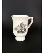 Crown Staffordshire White Mug Santa Maria Ship Gold Trim Columbus 1942 F... - $17.59