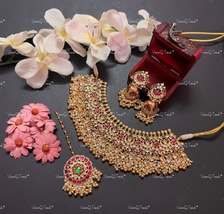 VeroniQ Trends-Soutn Indian Bridal Necklace Handmade Kundan-Gold Beads-Tika - £420.96 GBP