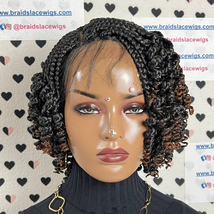 Handmade Box Braid Braided Lace Front Wig With Short Curly End Color 1b/30 Ombre - £139.12 GBP