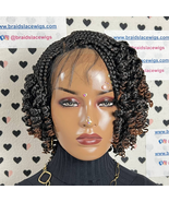 Handmade Box Braid Braided Lace Front Wig With Short Curly End Color 1b/... - £140.35 GBP