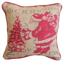 14&quot; X 14&quot; Beige and Red Christmas Santa Jute Pillow - £39.03 GBP