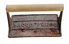 Vintage 1970’s Cast Iron 3 Little Pigs Bacon Press 7.25” X 4.25” Wooden Handle - £11.22 GBP