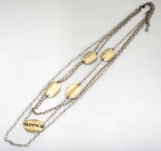 Chico 3 Strand Necklace Hammered Gold Tone Oval Discs - £8.13 GBP