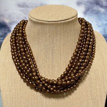 Carolee Chocolate Brown Faux Pearl Beaded 8 Strand Necklace 16” - £25.15 GBP