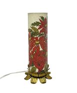 Vintage Sugar Frosted Glass Christmas Candle Lamp Poinsettia Gold Base 9... - $61.75