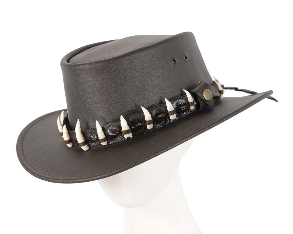 Real Australian Leather Crocodile Dundee Hat 11 Crocodile Teeth Made in ... - $159.95