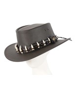 Real Australian Leather Crocodile Dundee Hat 11 Crocodile Teeth Made in Australi - $159.95