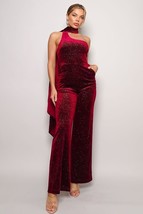 Women&#39;s Burgundy Scarf Top Glitter Velvet Jumpsuit (S) - £48.15 GBP