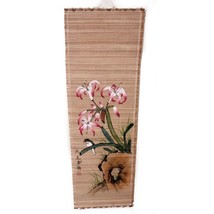 Vintage Bamboo Scroll Painted Bird Floral Flowers Wall Hanging 34x12&quot; - £14.77 GBP