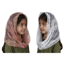 2 pk Child Girl&#39;s White and Rose Pink Lace Chapel Veil Head Coverings Latin Mass - £15.81 GBP