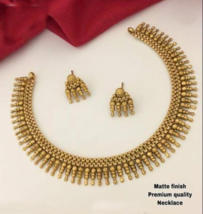 Indian Bollywood Style Matt Gold Plated Necklace Earrings Delicate Jewelry Set - £18.75 GBP