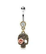 Pink Rose Skull Dangle Navel Ring - €19,42 EUR