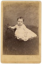 Circa 1880&#39;S Named Cabinet Card Adorable Baby In White Dress Schuwirth Austin Tx - £9.54 GBP