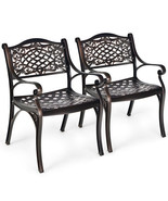 2-Piece Outdoor Cast Aluminum Chairs with Armrests and Curved Seats-Copp... - £242.59 GBP