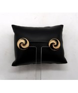 Vtg Art Deco Enamel Over Gold Tone Metal Pierced Earrings Swirl Black &amp; ... - €10,25 EUR