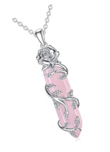 Rose Flower Healing Crystal Necklace Quartz Jewelry - £117.24 GBP