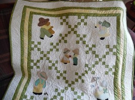 Sun Bonnet Sue and Overall Bill in Green and Yellow Quilt - £114.02 GBP