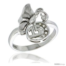 Size 6 - Sterling Silver Quinceanera 15 ANOS Butterfly Ring CZ stones Rhodium  - £35.77 GBP