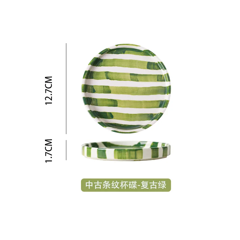200ml Hand Drawn Striped Ceramic Mug Office Capacity: 101-200ml Green dish - €8,56 EUR