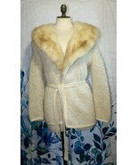 Vintage Sakri California Beige Wrap Tie Front Fur Collar Knit Wool Cardi... - £108.76 GBP