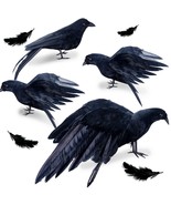 4Pack Realistic Black Feathered Crow Bird - 13&quot; Halloween Artificial Han... - £30.27 GBP
