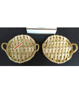 Vintage 4-1/2&quot; Handwoven Willow Trays Server from 1970s Lot of 2 LV #4547 - £7.73 GBP
