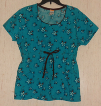 Excellent Womens P EAN Uts Snoopy &quot;Life Is Beautiful&quot; Floral Scrubs Top Size L - £18.93 GBP