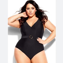 NWT City Chic Calero Ribbed Belted One piece swimsuit, size 16 - £47.61 GBP
