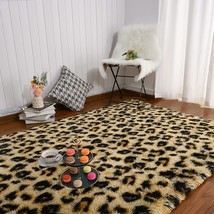 Amearea Fluffy Leopard Rug, Premium Cheetah Print Rugs, Soft, Khaki 4X6 Feet - £33.56 GBP