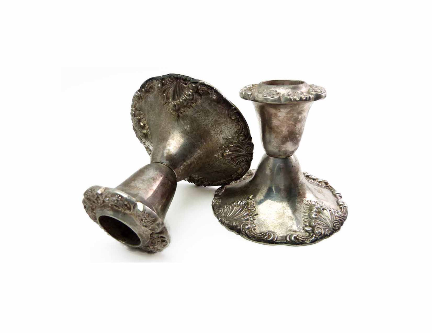 Traditional Godinger Candlesticks Silver Plate Taper Candlestick Holders Baroque - $38.90