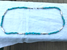 Sterling Silver Southwestern Turquoise and Silver Beads 22” - £50.55 GBP