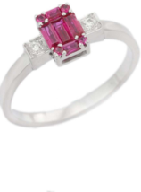 Cluster Ruby and Diamond Ring in 18k Solid White Gold - £829.41 GBP