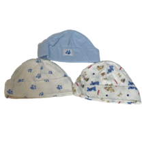 Carter&#39;s One Size Newborn Baby Boy Infant Hats Beanies Blue &amp; Dog Print Lot of 3 - £5.03 GBP